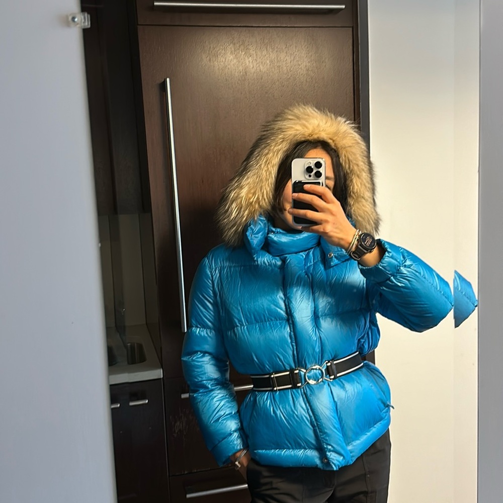 Prada Belted Puffer - Blue - Size 38